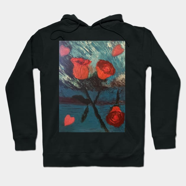 red roses with hearts Hoodie by Tabitha Kremesec 